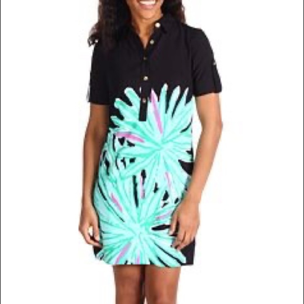 Lilly Pulitzer Elexa Black Palm Crazy Dress